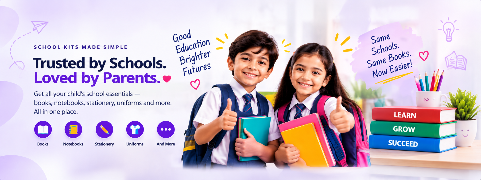 MyBookskit school kits with students, books and school essentials